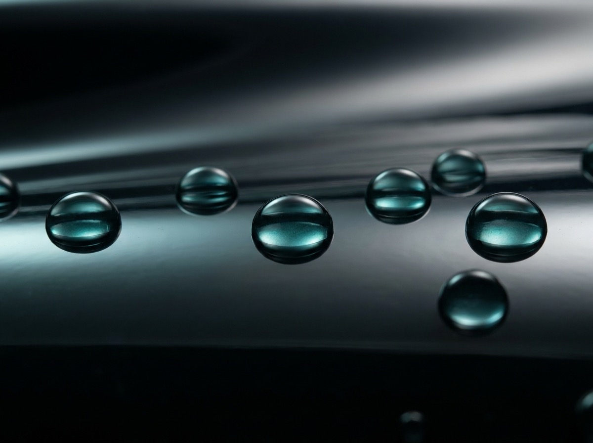 Water beading and rolling off a hydrophobic Aqua Armor coated surface