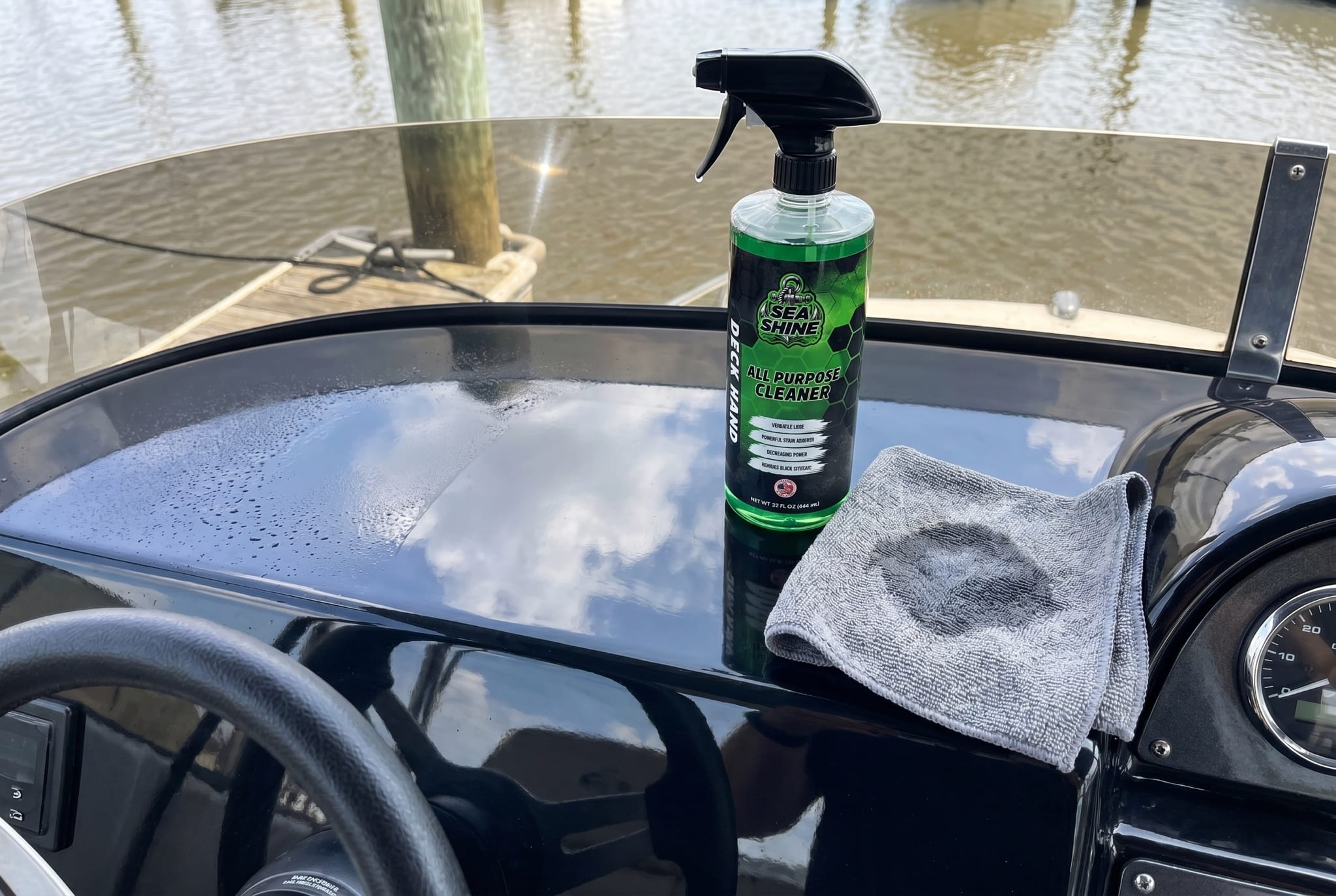 Freshly cleaned non-skid boat deck after a wash with Deck Hand